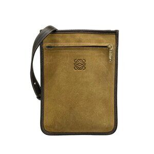 Auth LOEWE - Beige Dark Brown Suede Leather Shoulder Bag